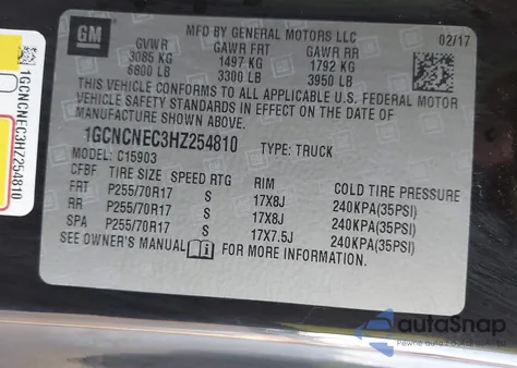 2017 Chevrolet Silverado 1500 Wt from USA, damaged, VIN 1GCNCNEC3HZ254810